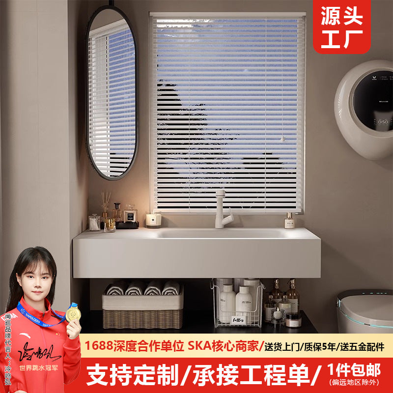 Rock slab hot bending integrated basin, bathroom cabinet, bathroom combination washbasin, hand and face sink, intelligent storage bathroom cabinet.