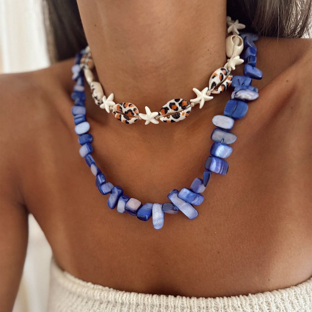 Beaded necklace wholesale european and american cross-border irregular gravel necklace multi-layered wind ocean shell starfish necklace