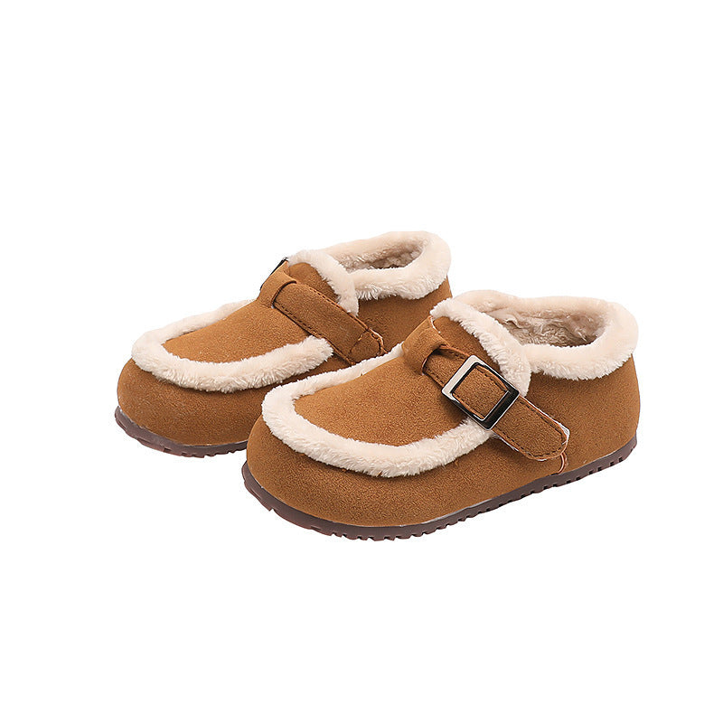 Clearance kids' casual cotton shoes  winter fleece-lined fluffy shoes velcro boys' soft sole warm snow boots
