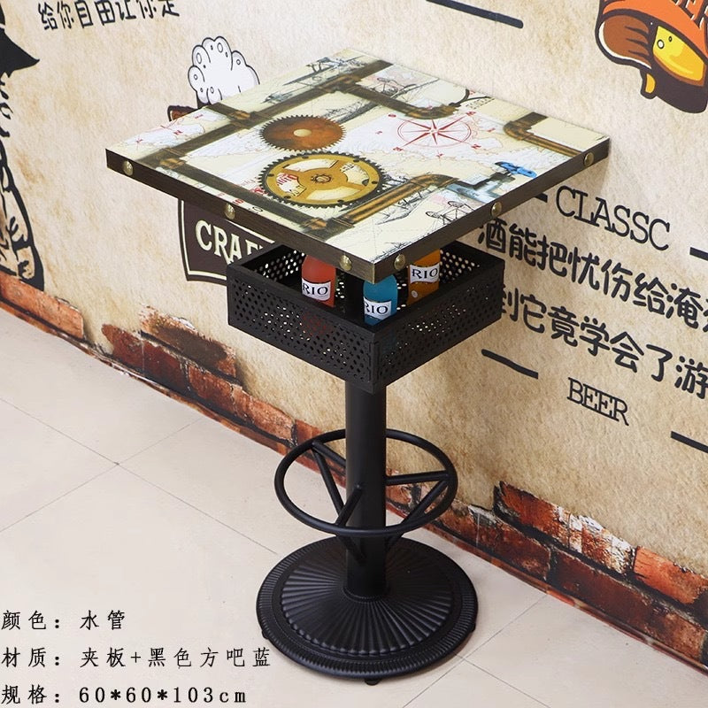 Bar clear bar ktv cafe high table and chair combination retro bar stool industrial style bistro loose table