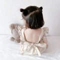 Infant and toddler summer lightweight romper, stylish floral print flutter-sleeve onesie for both boys and girls, perfect for outings – fashionable open-back design