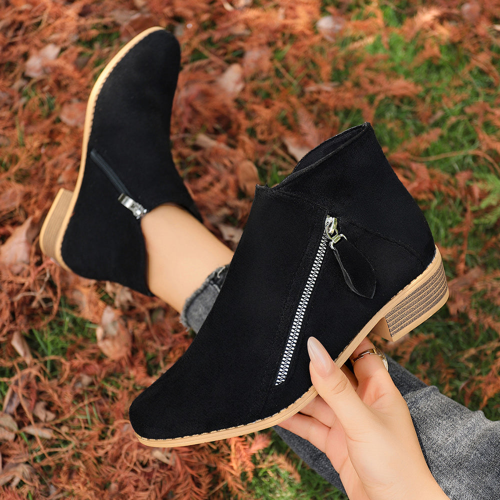 Export short boots  autumn winternew arrival cross-border pointed thick heel side zipper fashion style plus sizeboots