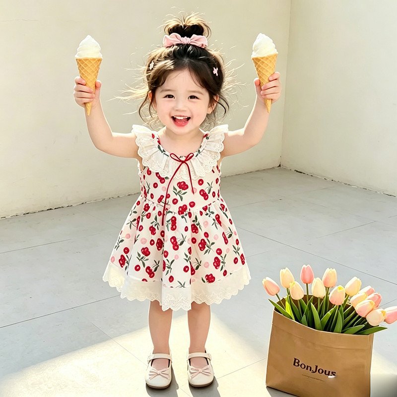 Summer dress little princess summer outfit baby girl thin outerwear sweet cute dopamine summer clothes