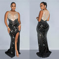 C6807 cross-border   fashion women's solid color round neck sleeveless rhinestone embellished maxi dress