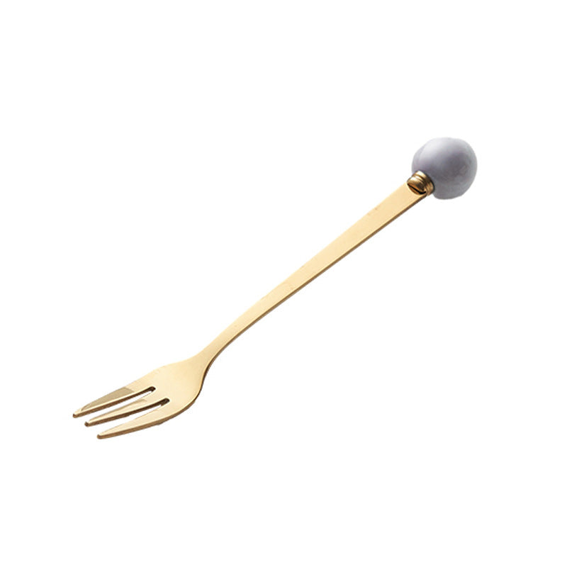 Simple macaron glazed ceramic handle fruit fork creative stainless steel fork spoon high-value home dessert spoon