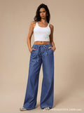 Amazon tiktok pinduoduo export cross-border fashion drawstring elastic waist wide leg jeans women's summer thin style