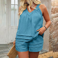 plus sizepure colortwo-piece setv neckhalterloose belly-covering vest texture layeredcasual