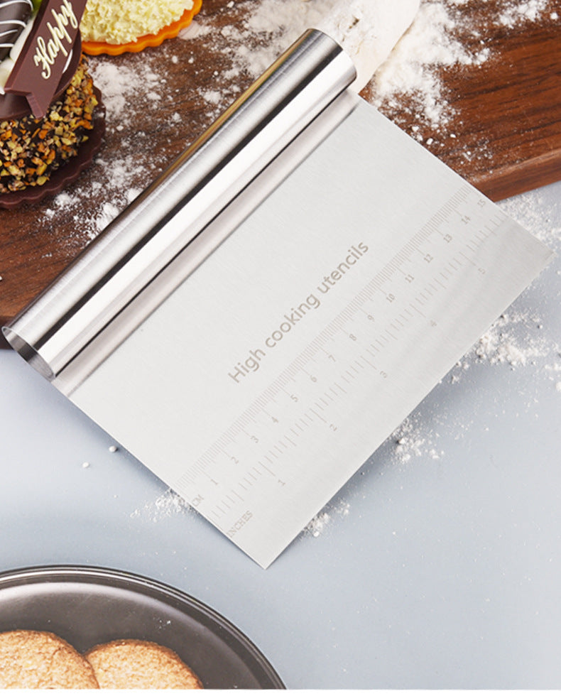 Baking scraper stainless steel dough cutter multi-function with scale flour cutter kitchen for home dough cutter rice roll scraper