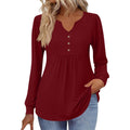 cross-border  women's casual solid color v-neck loose button-down long sleeve t-shirt top