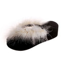 Summernew arrivalplatform shoes bottom real hair feather slippers k-stylethick soleflats flip flops wedge heel women's sandals wholesale