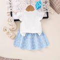Children's clothingfashion children's clothing woolen flower off-white flying sleeve t-shirt + blue skirt girl