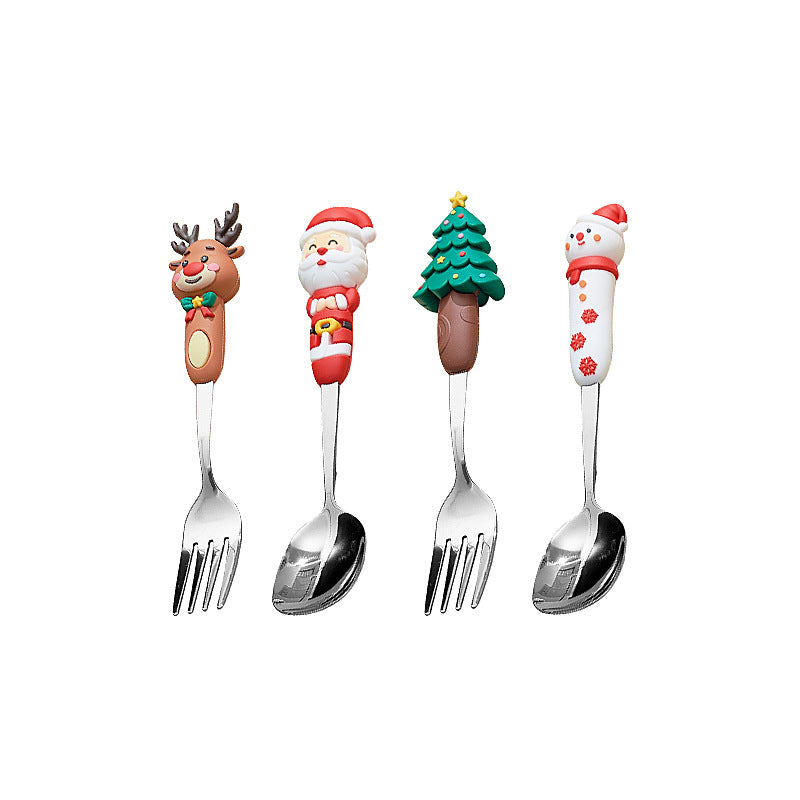Wholesale christmas high-value stainless steel dessert spoons - cute cartoon creative coffee stirrers - gift tableware set