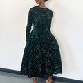 D469 cross-border new women's round neck long sleeve solid color sequin high waist elegant midi dress european and american style