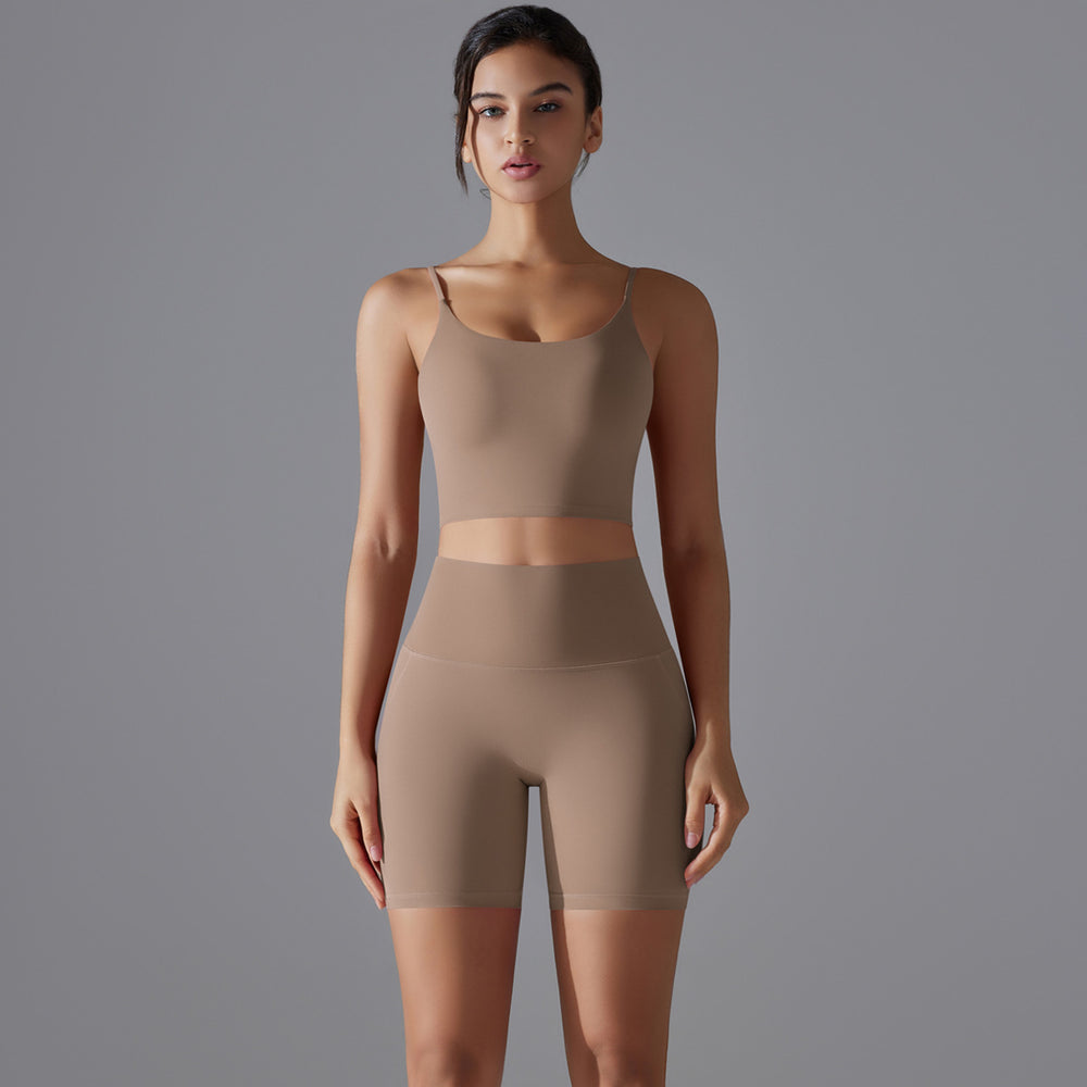Naked feel high-waisted butt-lifting compression shorts & open-back sports bra set - women's breathable, quick-dry running, fitness & yoga apparel