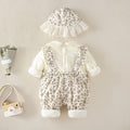 Baby girl's one-piece cotton-padded jumpsuit, warm winter romper, baby's outdoor clothing, fleece-lined quilted romper