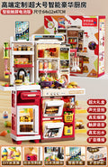 Extra-large red smart deluxe kitchen with smart tablet [water dispenser/lights/spray/touchscreen/play-doh] gift set + batteries
