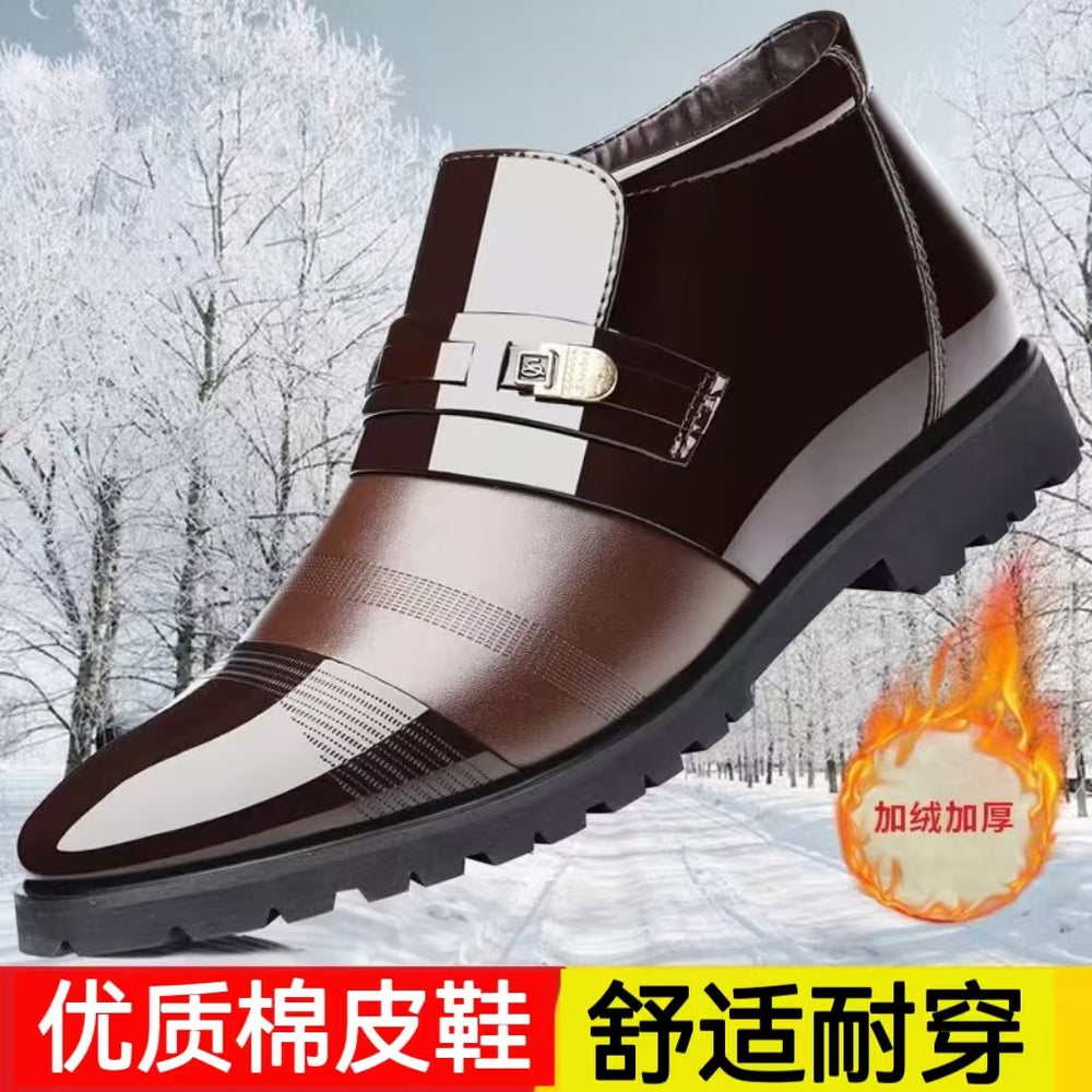 Men's winter warm cotton shoes - fleece lined, non-slip, casual high-top cotton shoes for men, elderly cotton shoes, men's leather cotton shoes for seniors