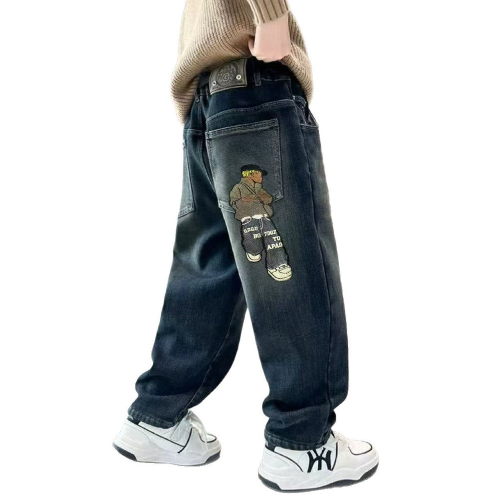 Boys' jeans - spring/autumn collection - kids' loose-fit trousers - mid-to-large size boys' relaxed fit korean style spring/autumn pants