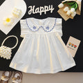 Summer girls' solid color lace collar round neck casual short sleeve flutter sleeve outerwear dress for toddlers and young children