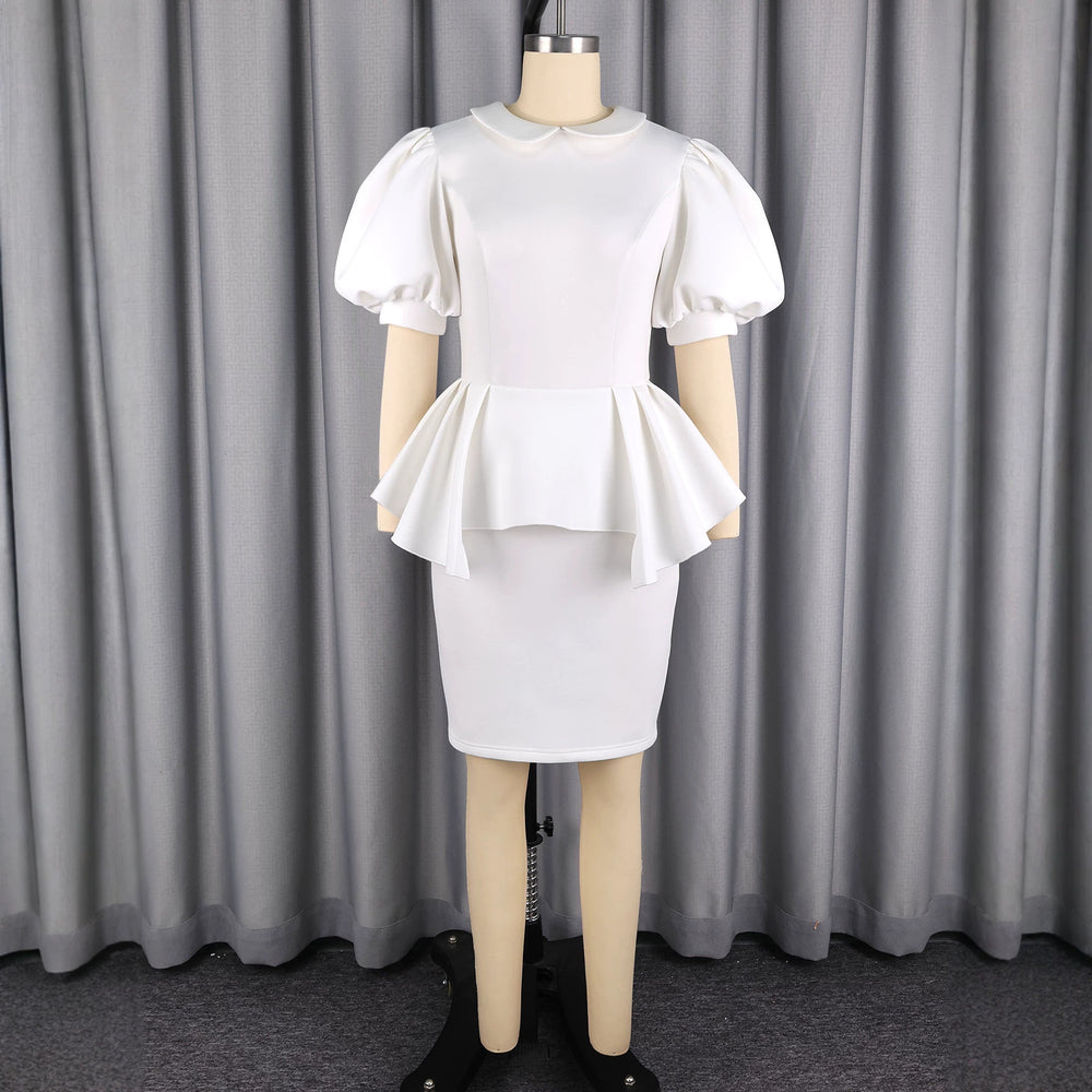 fashion elegant slim-fit dress - bubble sleeve ruffle hem work, party, and social gathering dress