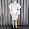 fashion elegant slim-fit dress - bubble sleeve ruffle hem work, party, and social gathering dress