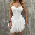 Exportfashion style springnew arrival suspender ruffleslace short skirtfashiontie backsilmsexydress for women