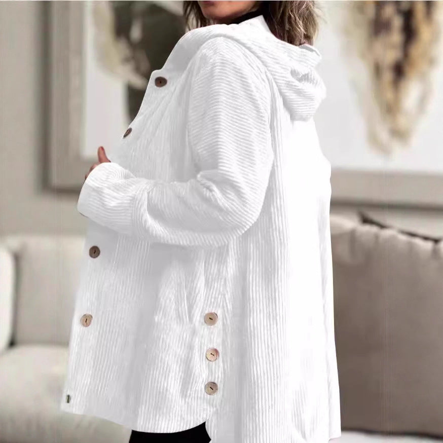 cross-border fashion women's autumn/winter new arrivals: -style hooded, loose-fit corduroy casual jacket for women