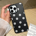 Suitable for iphone 17 pro max black background white polka dot phone case, apple 15 full coverage shockproof hard case, women's style wholesale