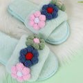 plus size women's shoes flats colorful flowers furry slippers women's open toe k-style one-piece outwear slippers trendy dropshipping