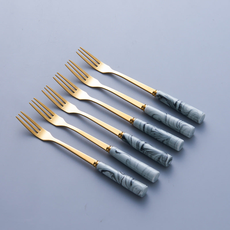 Nordic stainless steel fruit fork spoon ceramic storage jar set marble fruit fork household cutlery spoon dropshipping
