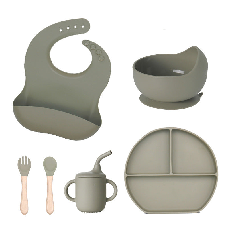 Factory customized LFGB silicone children's tableware 6-piece set, infant food grade beech silicone feeding tableware