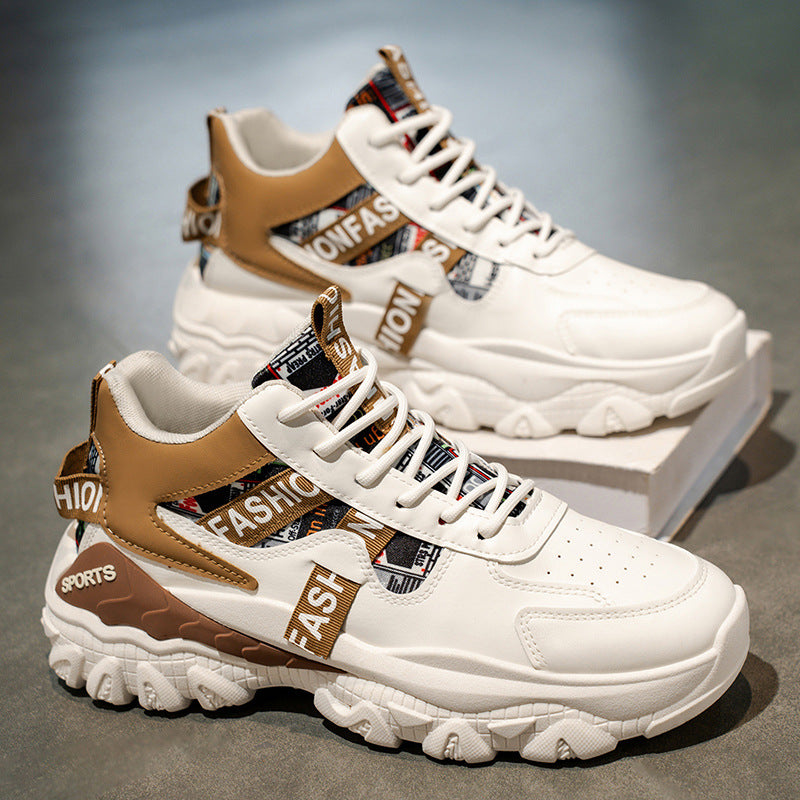 Spring men's new high-top shoes, men's sneakers, trendy versatile chunky sole height-increasing casual running dad shoes