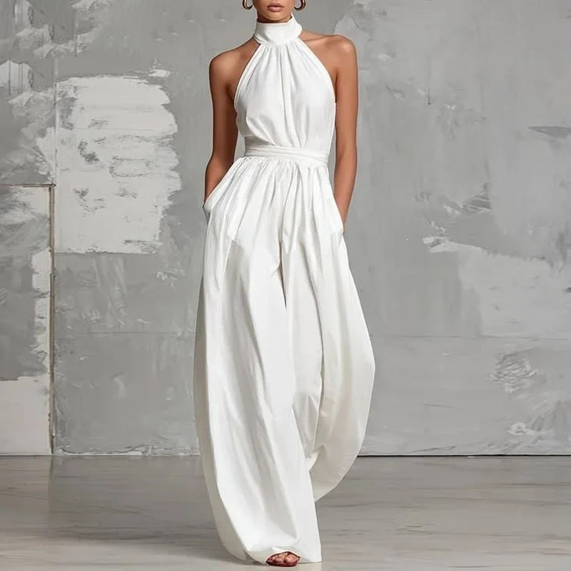 european and american cross-border women's summer new arrivals: -style elegant sleeveless halter neck bodycon jumpsuit