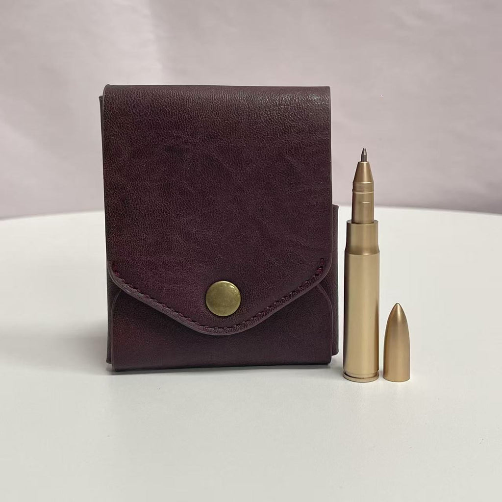 Retro accent men and women can use wallets with bullet pens, multi-functional change storage bags, simple and wear-resistant leather card bags
