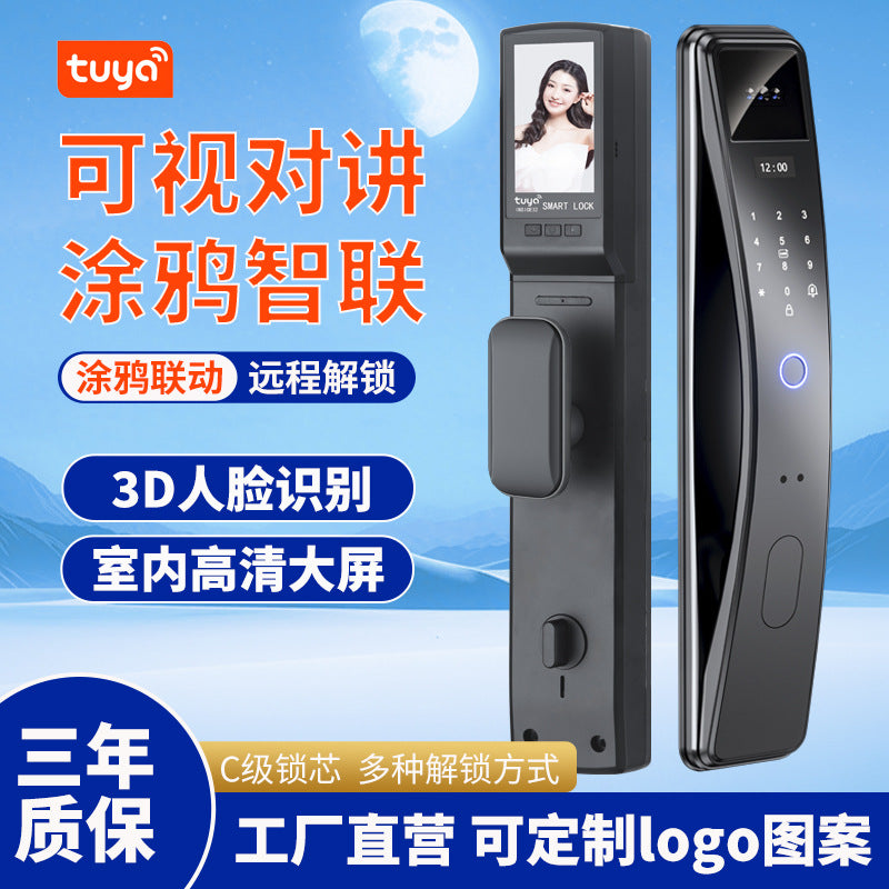 foreign trade tuya smart lock face recognition monitoring smart door lock household electronic fingerprint lock video intercom