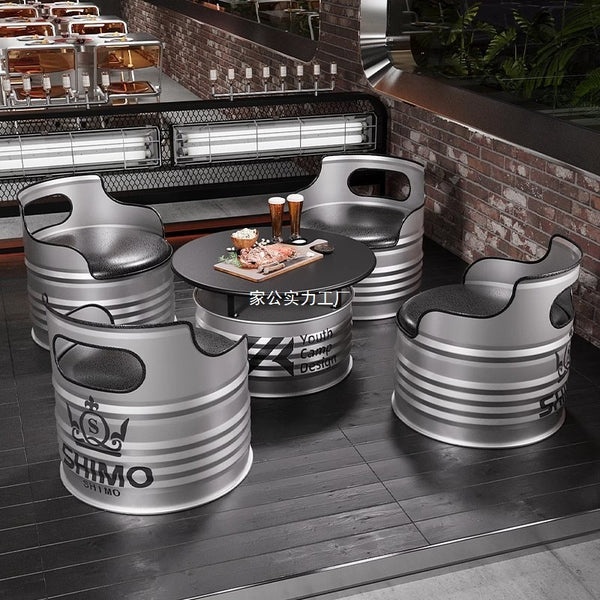 Industrial wind oil bucket sofa bar clear bar booth milk tea shop office rest area wrought iron coffee table table and chair combination