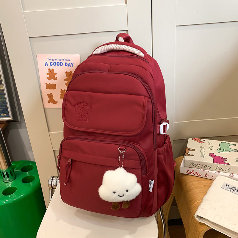 Backpack casual forest style fresh casual backpack cloud pendant preppy style high school student large capacity backpack