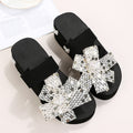 Plus size drag female students spring and summer outweark-style flip-flop sandals flower rhinestone drag ins pearl eva beach shoes