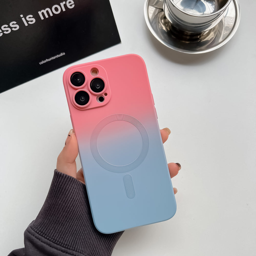 Wholesale iphone 17 two-tone magnetic charging phone case with apple 16 lens film liquid silicone protective cover and magnetic attachment