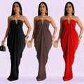 C7135 cross-border   fashion women's solid color sexy slim-fit v-neck dress - new arrival