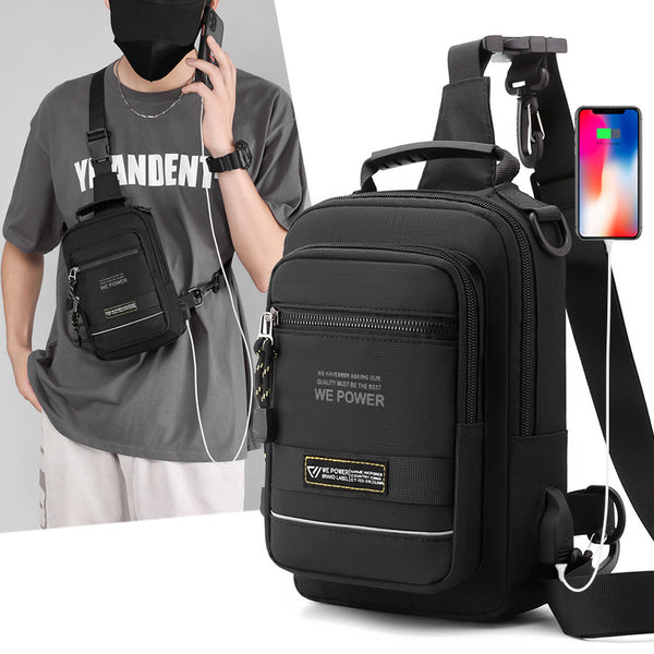 WEPOWER New Men's Breast Bag Multifunctional Outdoor Shoulder Crossbody Bag USB Charging Breast Bag Sports Bag