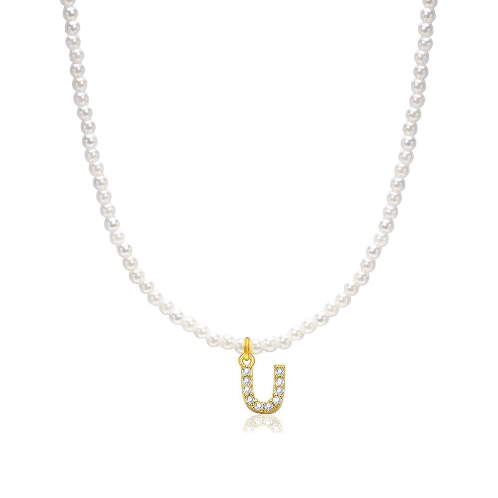 new arrival imitation pearl necklace niche style design 26 english letter pendant necklace classy sense collarbone chain necklace
