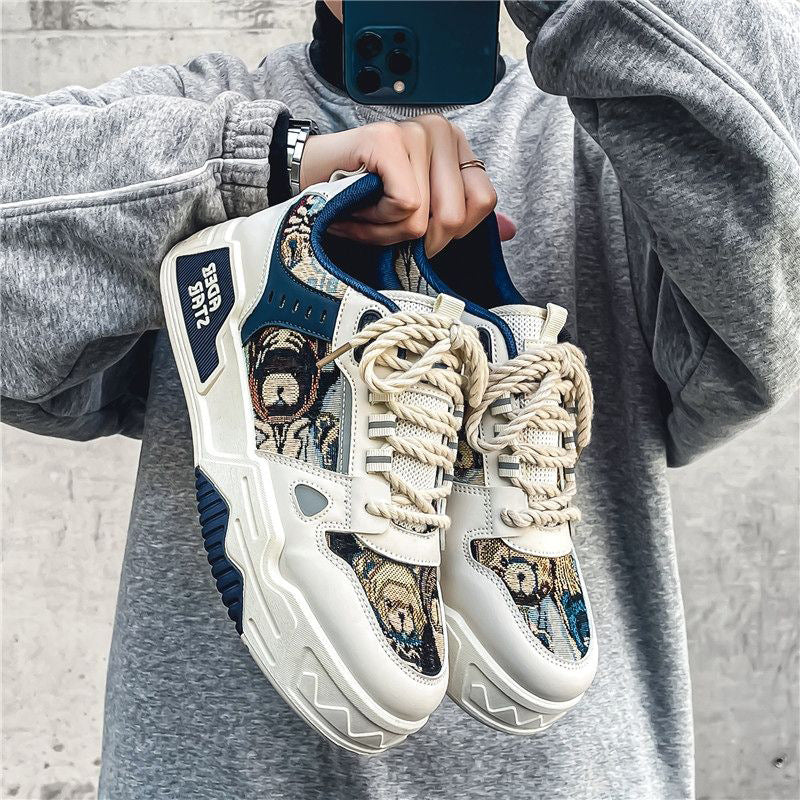 Men's winter breathable versatile casual designer sneakers - unique skate shoes for teens, thick-soled height-increasing canvas trendy footwear