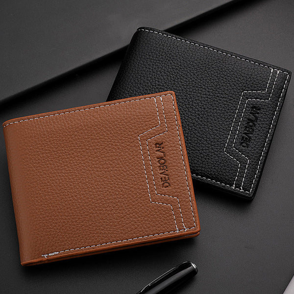 Multifunctional wallet wholesale men's short wallet Korean version lychee pattern youth wallet men's wallet men