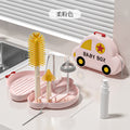 Silicone portable bottle brush - baby & infant bottle cleaning brush with drain rack & storage box - travel cleaning brush