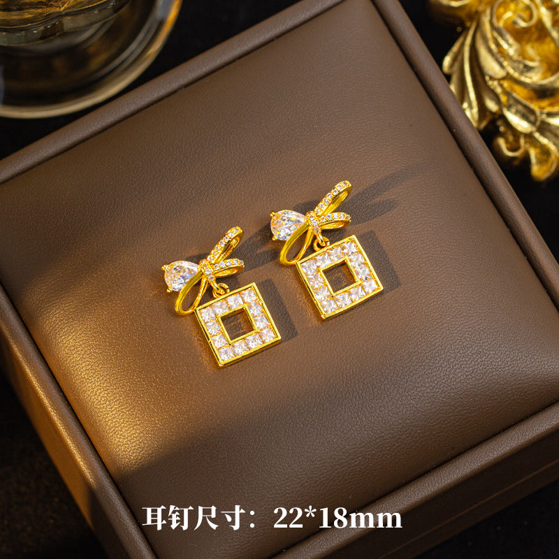 [set] cross-border fashion elegant light luxury full zirconium sweater chain exquisite copper micro-embedded earrings necklace jewelry combination
