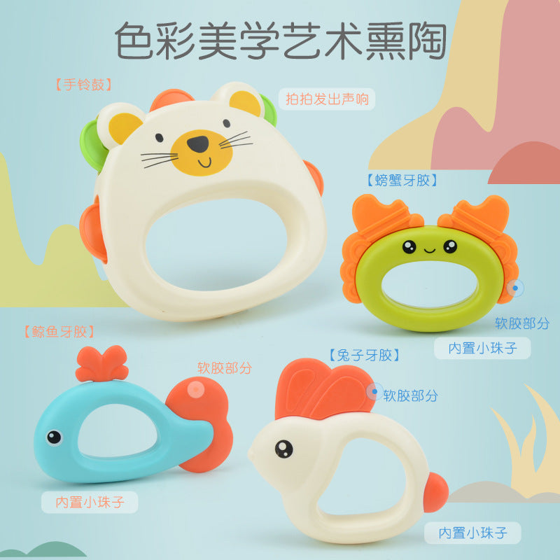 Newborn teething set, infant rattle soothing toy, baby hand rattle 9-piece gift box wholesale