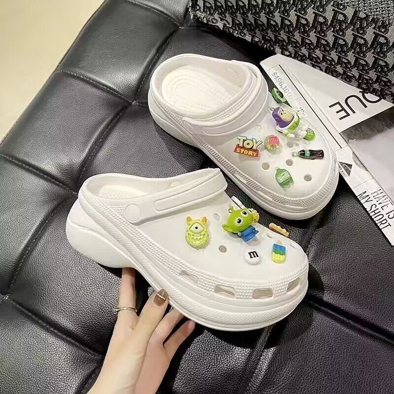 Crocs women's ins trendy summer thick sole high heels nurse baotou half drag cute outwear stepping on shit feeling beach sandals