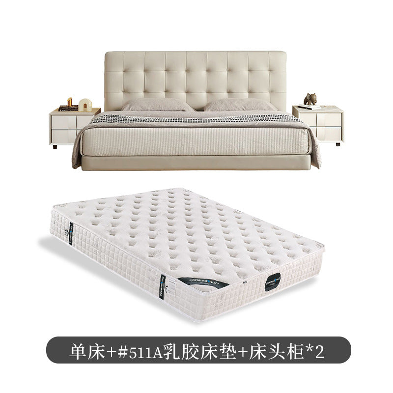 Waffle grids italian normcore genuine leather suspended bed popular cream style white soft bag classy master bedroom wedding bed