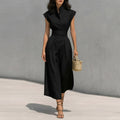 women's summer new arrivals:  cross-border fashion - european & american style, elegant solid color, cinched waist, flutter sleeve dress